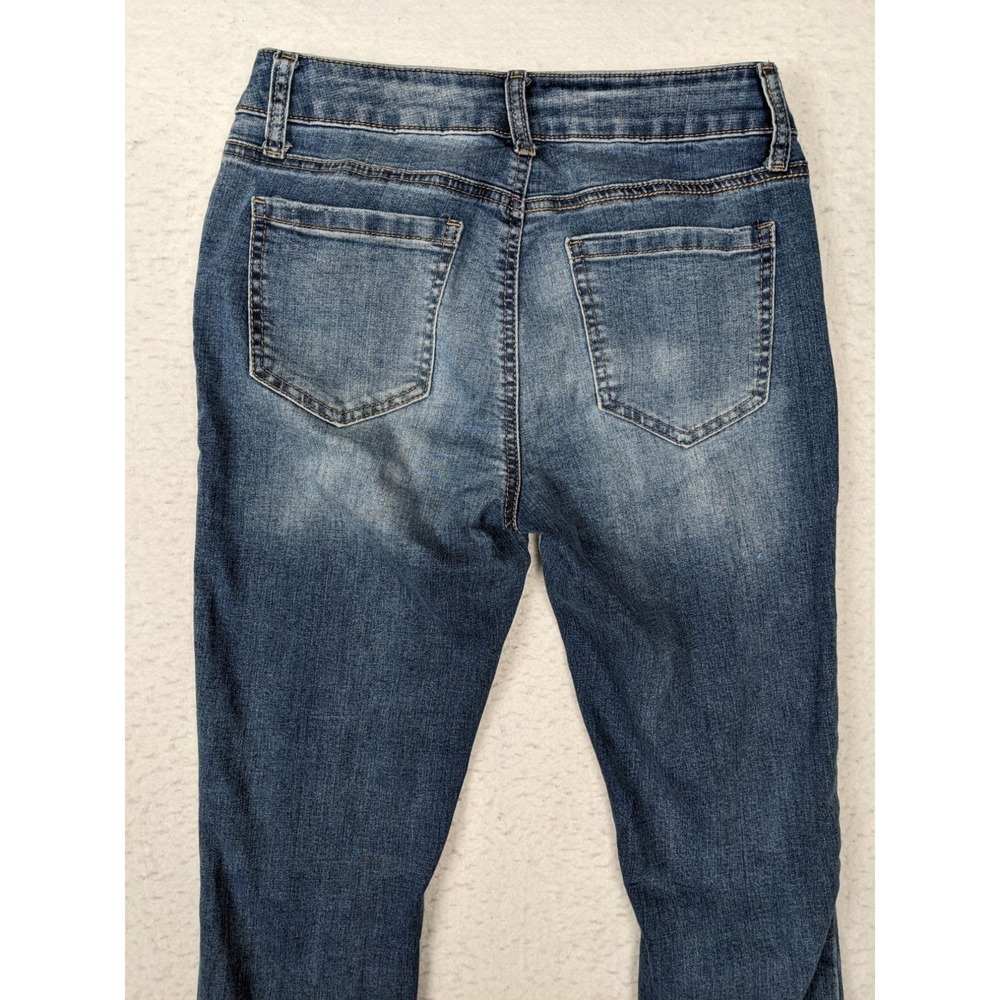 Ashley Mason Womens Size 7 Blue Skinny Jeans Floral Embroidery Distressed - Picture 13 of 16